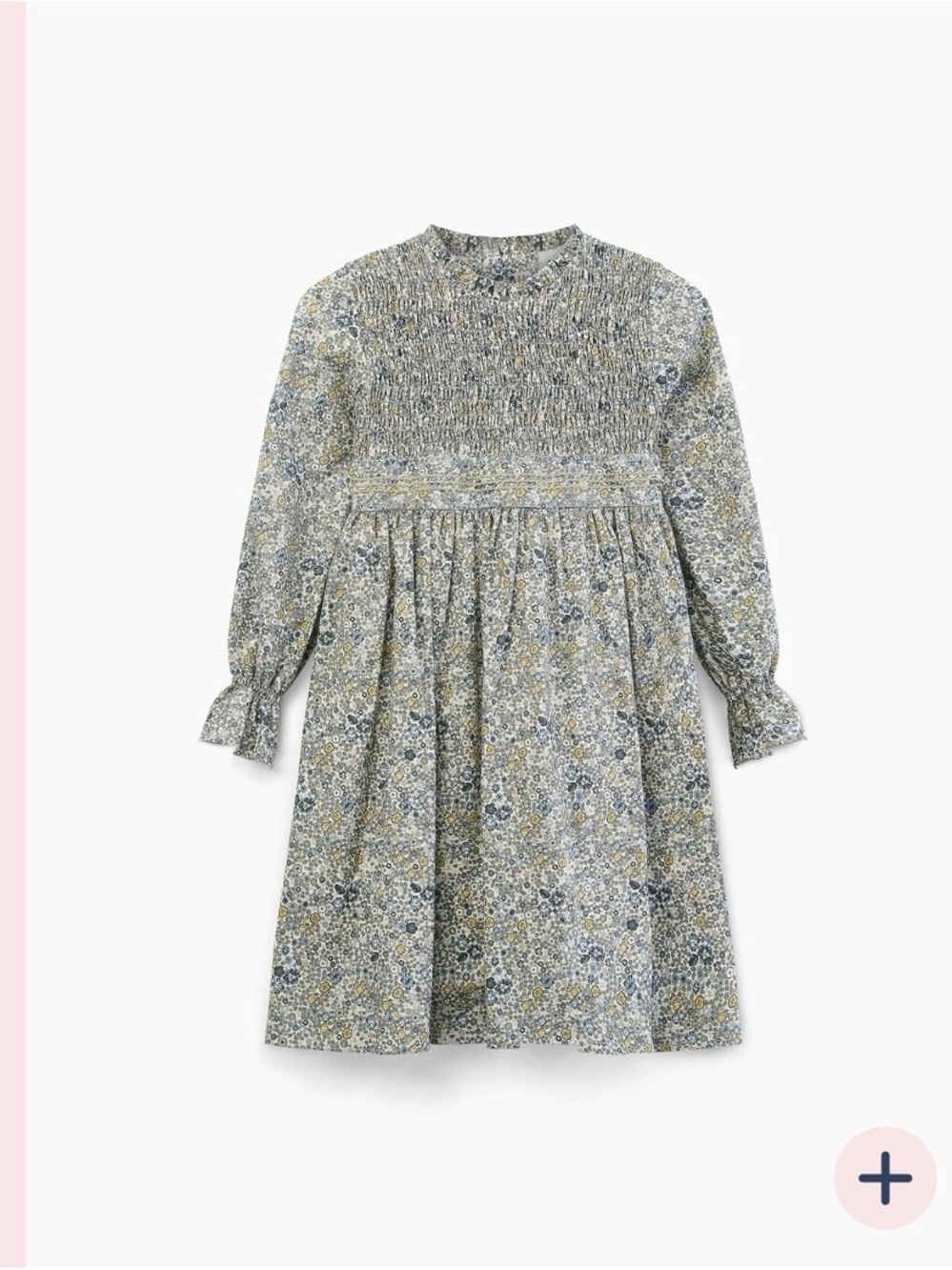 La Coqueta Smocked Floral Long-Sleeve Dress in Blue and Green
